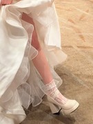 高跟鞋女婚鞋法式一字带玛丽珍鞋，防水台粗跟单鞋米白色气质伴