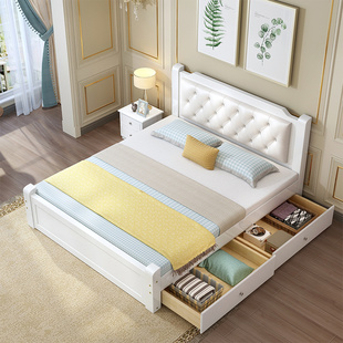 全实木床现代简约1.8米主卧双人床1.5轻奢家用欧式1米2软包单人床