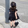 韩国童装女童夏季连衣裙网红儿童洋气时髦黑色级感小飞袖裙子潮