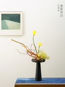 磨砂玻璃高脚花器禅意中式日式插花器皿 半C透明花瓶客厅桌面摆件