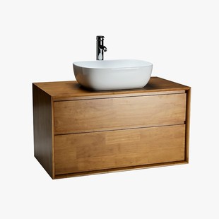 日式原木北欧简约风格实木橡木浴室柜台上盆洗手台洗漱台悬空