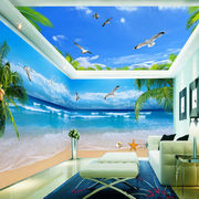 海景大自然风景墙纸奶茶店，背景壁纸地中海延伸空间，墙布沙发3d壁画