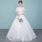轻婚纱礼服2023白色韩式新娘，一字肩显瘦齐地公主，简约大方森系