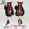 keiko马戏团系列印花黑色卫，衣女2024春季创意，设计连帽拉链外套