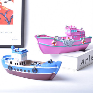 地中海船模型海洋，主题水族馆鱼缸微景观，粉色青岛纪念品其他