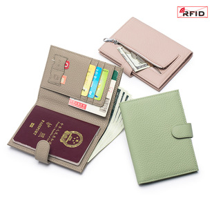 rfid真皮超薄护照多功能钱包机(钱，包机)票夹，皮夹女防盗刷证件保护套