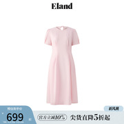 Eland衣恋连衣裙女纯色甜美风a字泡泡袖小圆领裙子2025夏季新款