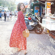 2024春夏大红色度假海边三亚泰国防晒显瘦连衣裙，可做开衫长袖长裙