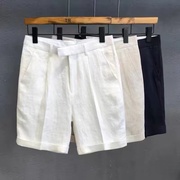 夏季薄款亚麻五分裤男青年，休闲中裤潮流透气5分裤子男白色小西裤