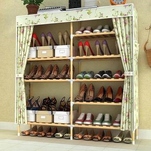 鞋架家用室内好看木质，工艺双排多层防尘套小型简易鞋柜，牛津布鞋托