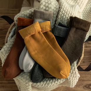 3双装雪地袜子女秋冬季加绒加厚保暖月子，睡眠中筒袜长款堆堆短袜