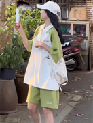 polo领短袖短裤运动套装，女夏季韩版学生宽松时尚，休闲两件套跑步服
