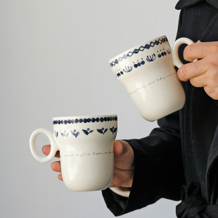 奶fufu墨花复古手绘陶瓷咖啡，马克杯情侣小清新可爱大容量牛奶水杯