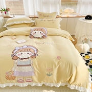 儿童纯棉四件套60支全棉卡通女孩1.2米单人床，床单被套床上用品1.5