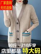 羊毛针织开衫外搭年轻妈妈女装，2023秋季大码洋气毛衣外套宽松