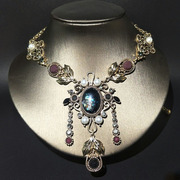 欧美复古汉服项链女水晶珍珠，锁骨链宝石吊坠，毛衣链挂件百搭配饰品