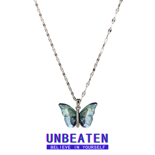 unbeaten蓝色蝴蝶项链女气质，个性小众轻奢锁骨，链2024颈链