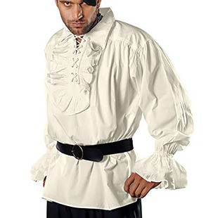 欧美复古中世纪宫廷风蓬蓬，袖上衣舞台话剧表演服纯色绑带衬衫男