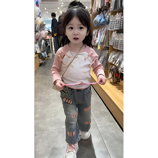 韩国童装女童t恤长袖，春季洋气女宝宝插肩袖韩版儿童针织上衣