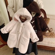 韩系男女童小熊耳朵棉衣小童冬装，毛毛外套羊羔毛长款保暖加绒大衣