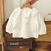 女童衬衫洋气时髦春秋小公主白色，衬衣长袖婴儿宝宝娃娃衫t恤