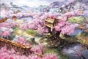 印花法国DMC十字绣客厅大画日本花卉风景油画 樱花山庄