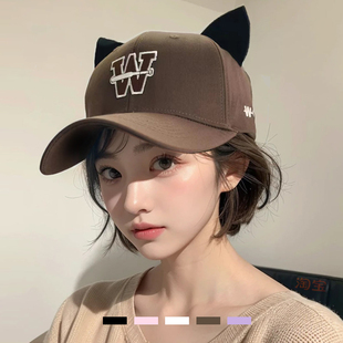 韩国休闲时尚百搭可爱猫，耳朵棒球帽女式春夏天学生遮阳鸭舌帽子女