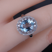 天然托帕石戒指女款s925纯银高级贵重宝石天空蓝气质彩宝指环