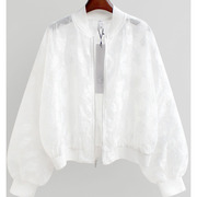 夏季韩系蕾丝棒球服开衫，夹克外套女白色短款宽松休闲长袖防晒衣潮