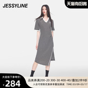 杰茜莱黑白色条纹，中长款连衣裙女高级感夏百搭裙子jessyline