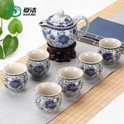 青花瓷双层茶具套装家用大容量陶瓷泡茶器功夫防烫隔热茶杯泡茶壶