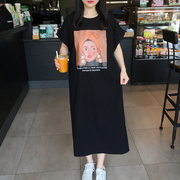 2024夏季韩国东大门大码女装宽松蝙蝠袖小飞袖中长款T恤裙短袖棉