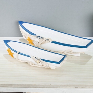 地中海轮船海洋风格摆件创意船，模型尖头船景观船装饰船小木船仿古