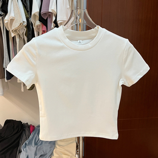 纯白色t恤女款短袖夏季2024年正肩显瘦体恤，短款百搭圆领上衣
