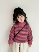 小苹果冬韩版男女童宝宝，百搭加厚加绒条纹，针织毛衣儿童保暖针织衫