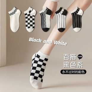 10双装情侣袜黑白袜，女士短袜浅口春夏，ins潮网红薄款白色短筒船袜
