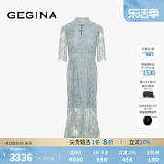 gegina吉吉娜女装2024年春夏，蕾丝镂空连衣裙，收腰不规则鱼尾裙