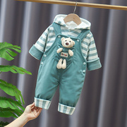 男童装婴儿4-5-6个月秋冬装，0-1-2岁女宝宝背带裤，婴幼儿棉衣套装