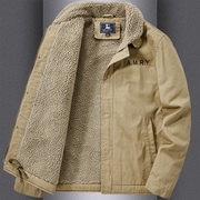 男士外套冬季工装大码宽松加绒加厚上衣服高端毛领飞行员棉衣夹克