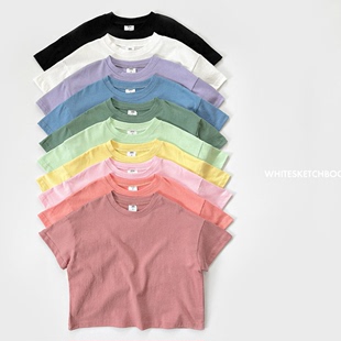 韩国进口童装夏款糖果色短袖T恤颜色好看的纯色半袖打底衫