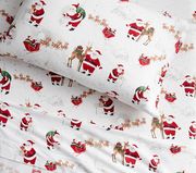 圣诞快乐圣诞老人和麋鹿圣诞250根贡缎床品套件被套床单枕套