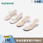 热风2023年夏季女士时尚，凉鞋气质仙女粗跟透明露趾时装凉鞋