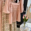 粉色一字肩娃娃衫上衣半身裙，夏季法式泡泡袖，雪纺衬衫超仙甜美套装
