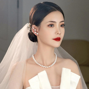 新娘项链韩式甜美珍珠，颈链耳钉超仙圆珠锁骨链，婚纱礼服配饰品