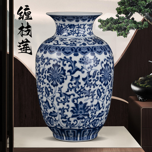 景德镇陶瓷器仿古青花瓷花瓶，中式家居客厅博古架，电视柜装饰品摆件
