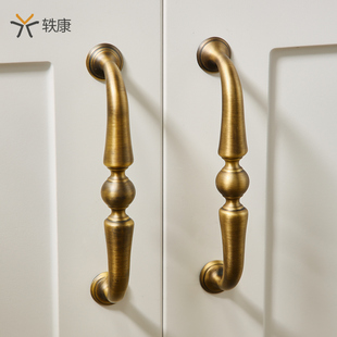 美式复古拉手黄铜实心古铜色门把手高档家具衣柜抽屉新中式门把手