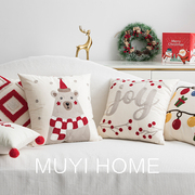 圣诞红白格子抱枕套，不带芯方枕客厅沙发靠枕，靠垫卧室节日装饰抱枕