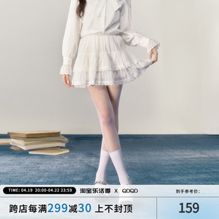 QDQD 白色芭蕾风蕾丝半身裙女2024蛋糕裙高腰显瘦蓬蓬裙短裙
