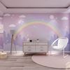 卡通儿童房温馨墙纸紫色云朵彩虹，壁纸女孩卧室公主房背景墙布壁画