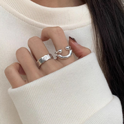 925纯银笑脸爱心戒指女轻奢复古小众设计高级感食指戒指环开口戒